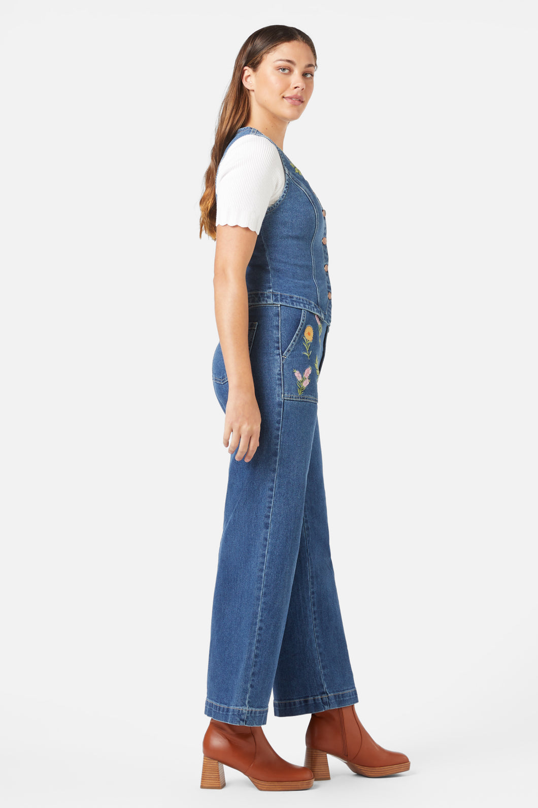 Princess Highway - Flower Mix Emb Vest - mid-denim