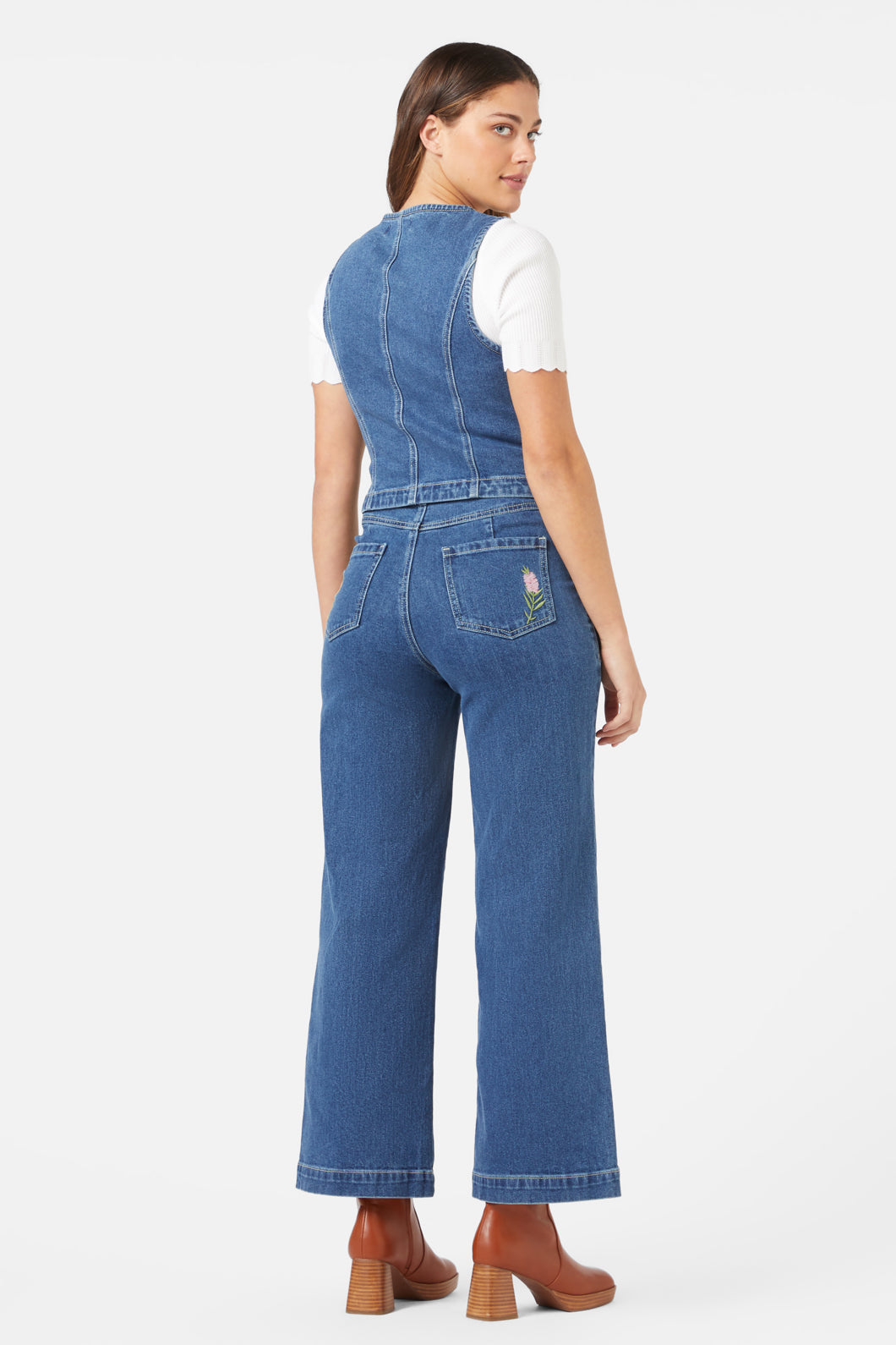 Princess Highway - Flower Mix Emb Vest - mid-denim