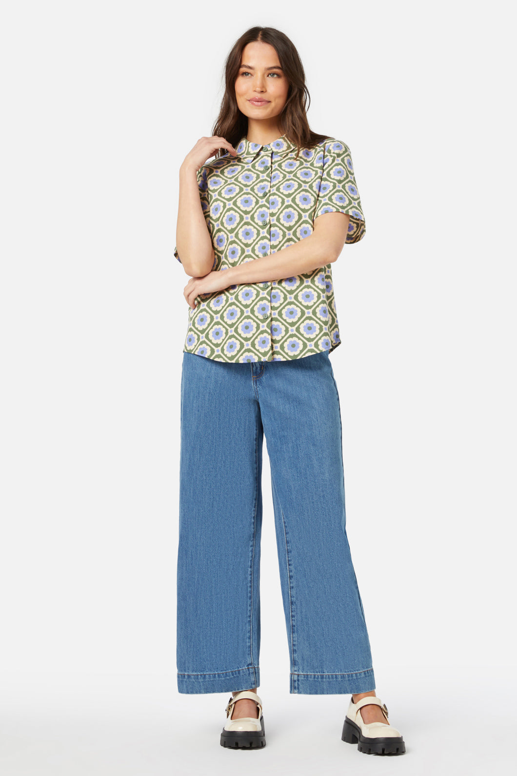 Princess Highway - Flower Tile Shirt - olive