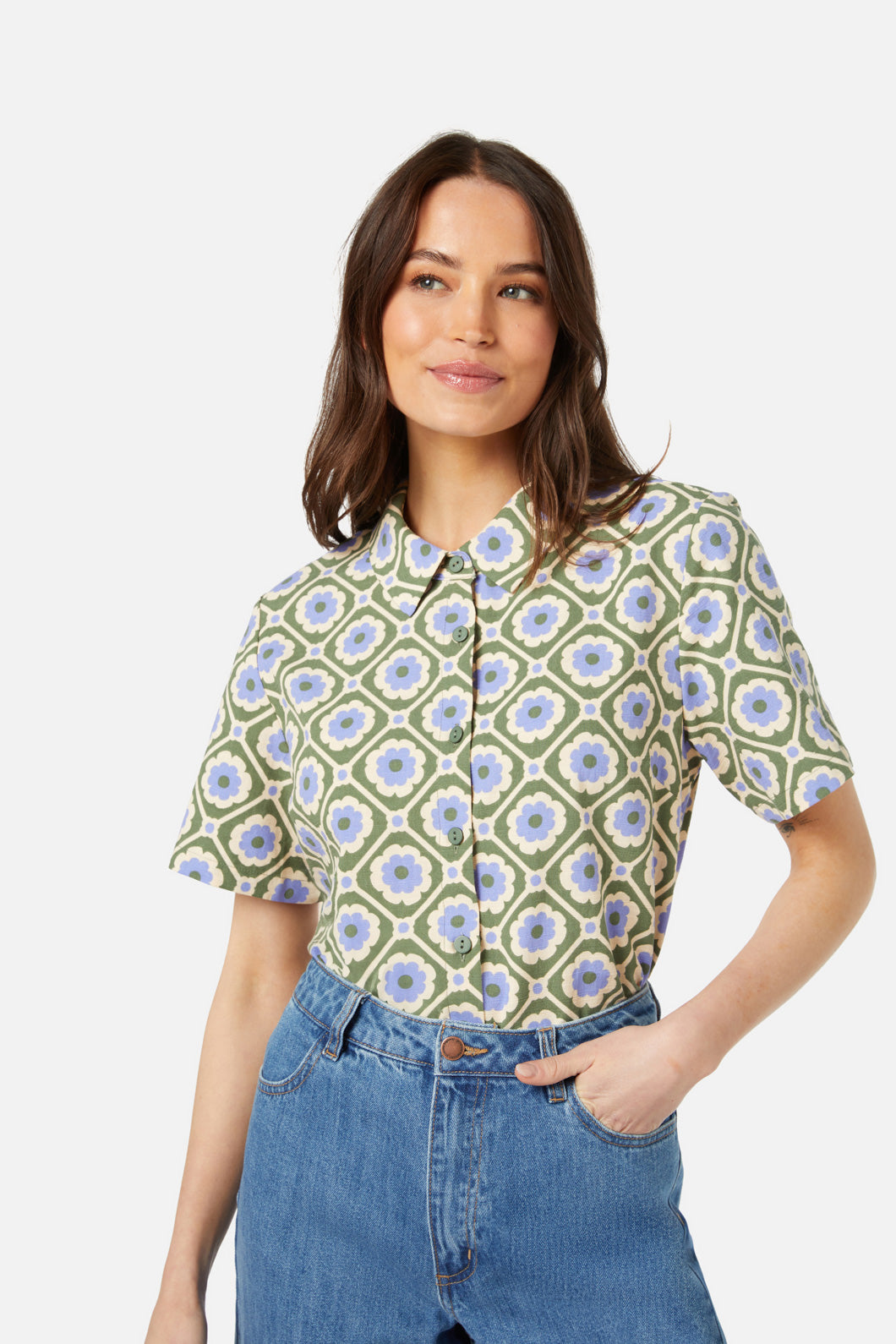 Princess Highway - Flower Tile Shirt - olive