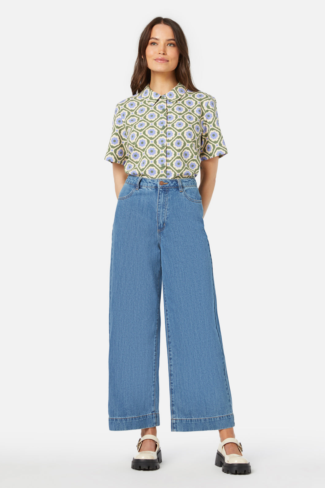 Princess Highway - Flower Tile Shirt - olive