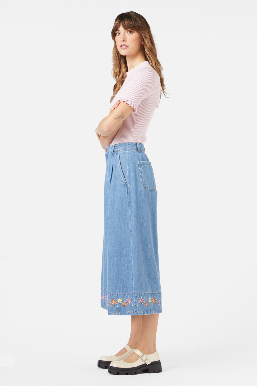 Princess Highway - Bloom Emb Skort - light-denim