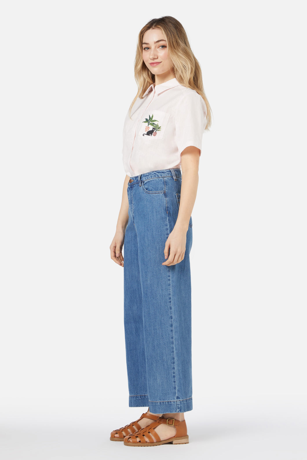 Princess Highway - Cat & Plants Shirt - soft-pink