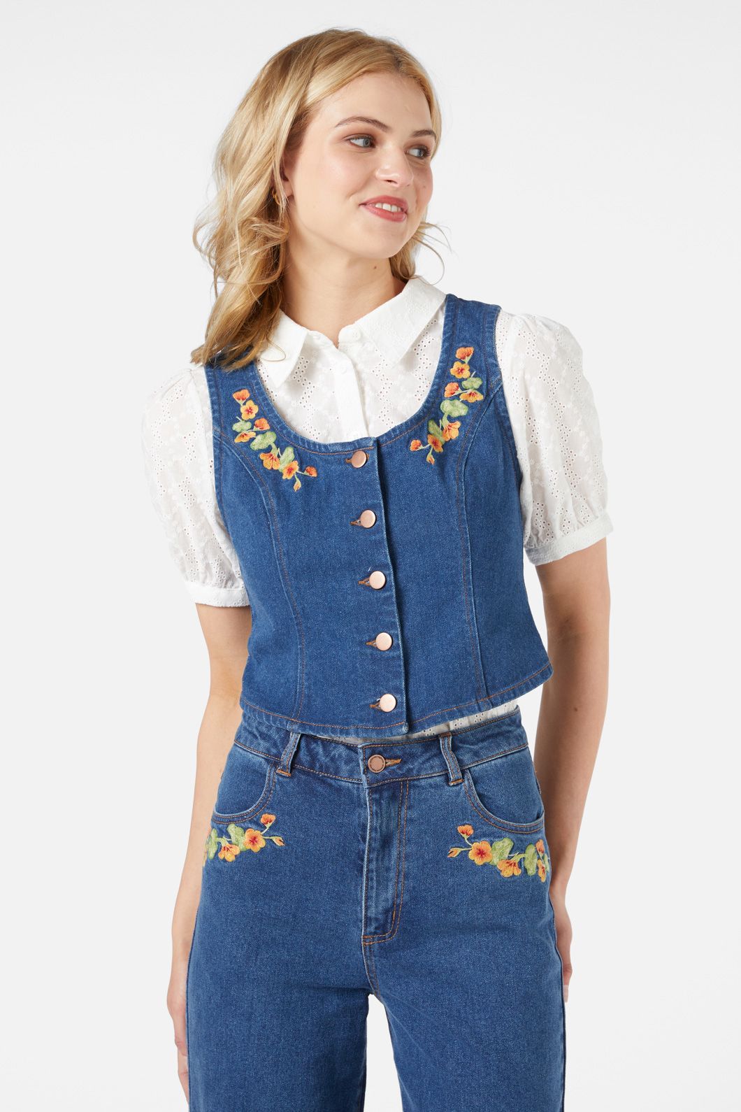 Princess Highway - Nasturtium Emb Vest - mid-denim
