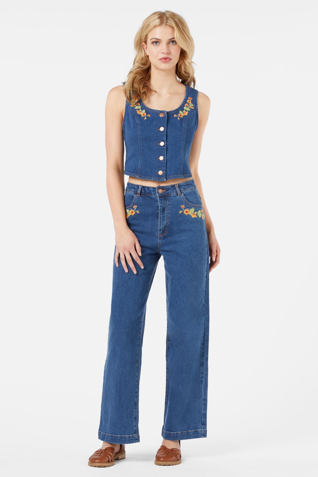 Princess Highway - Nasturtium Emb Vest - mid-denim