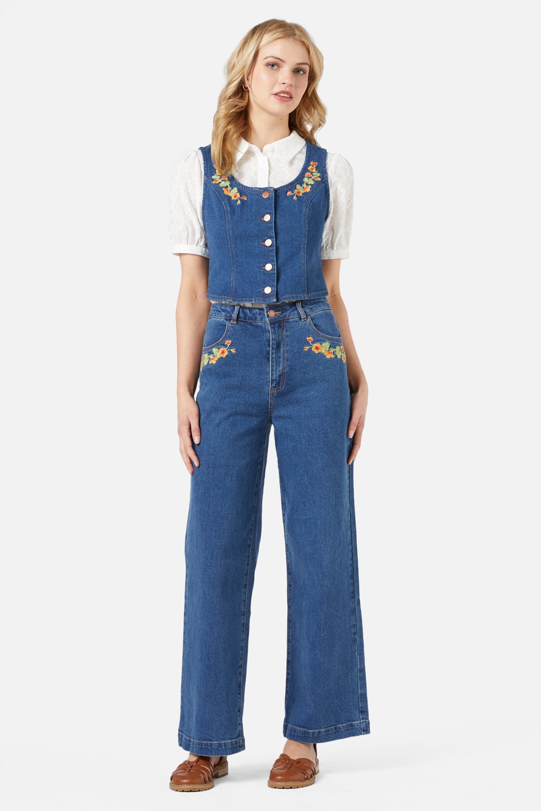 Princess Highway - Nasturtium Emb Vest - mid-denim