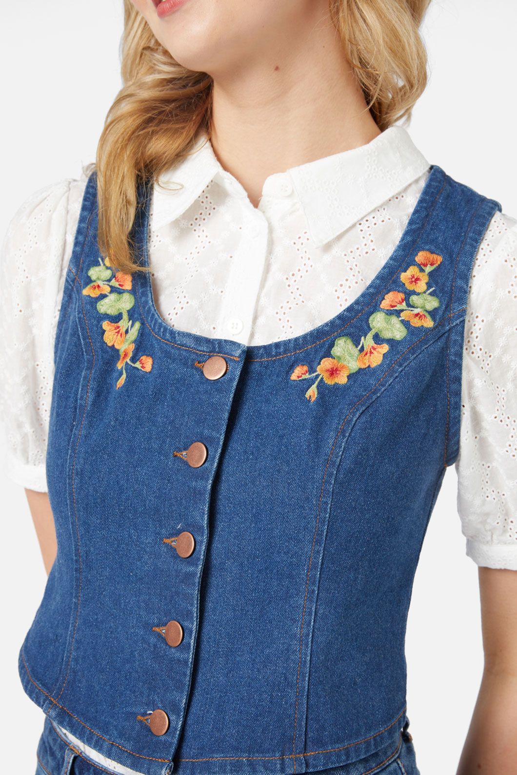Princess Highway - Nasturtium Emb Vest - mid-denim