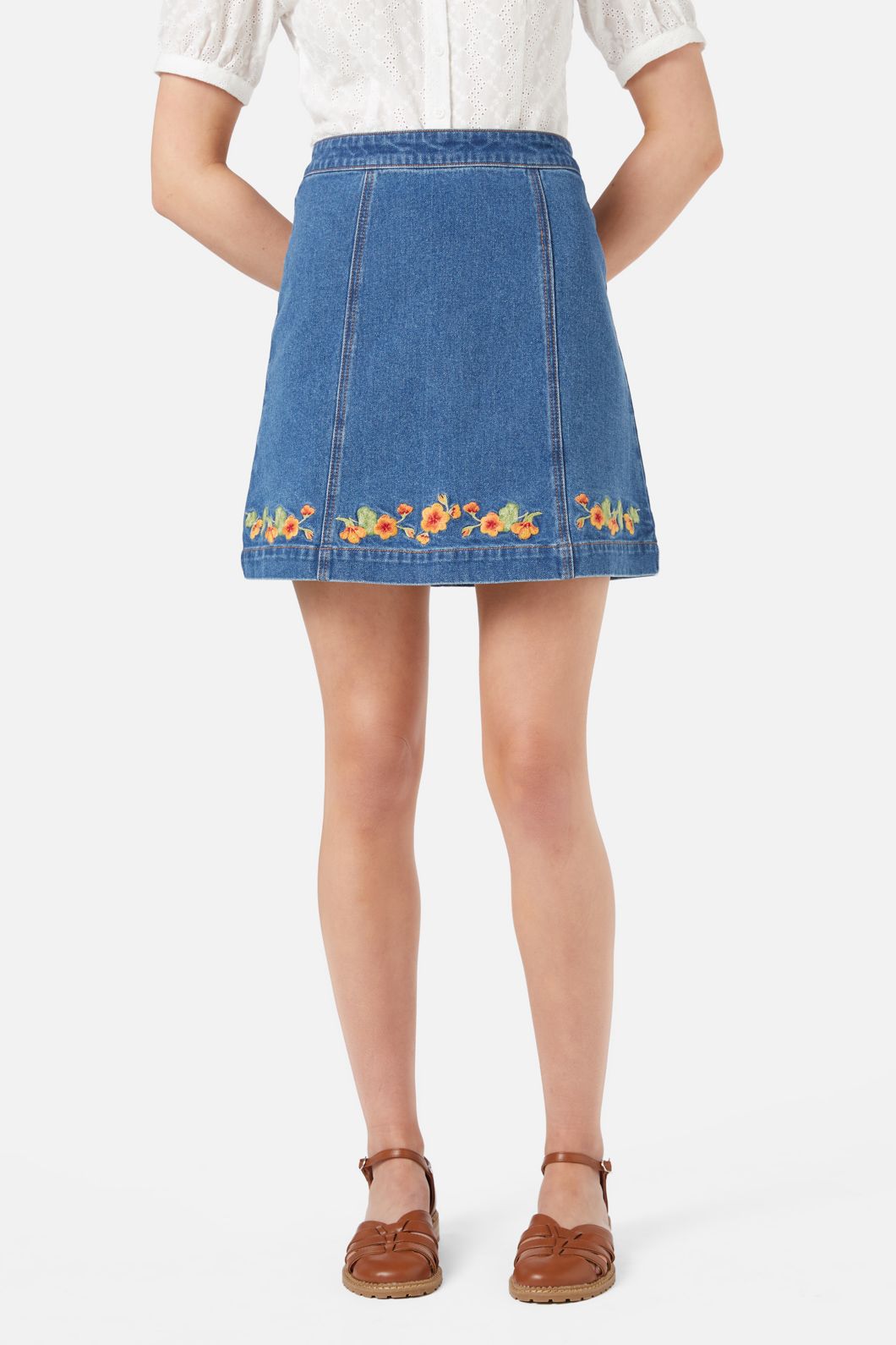 Princess Highway - Emb Nasturtium Mini Skirt - mid-denim
