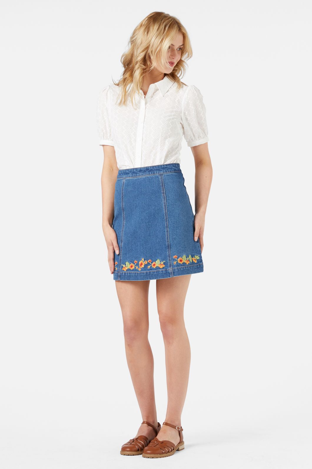Princess Highway - Emb Nasturtium Mini Skirt - mid-denim