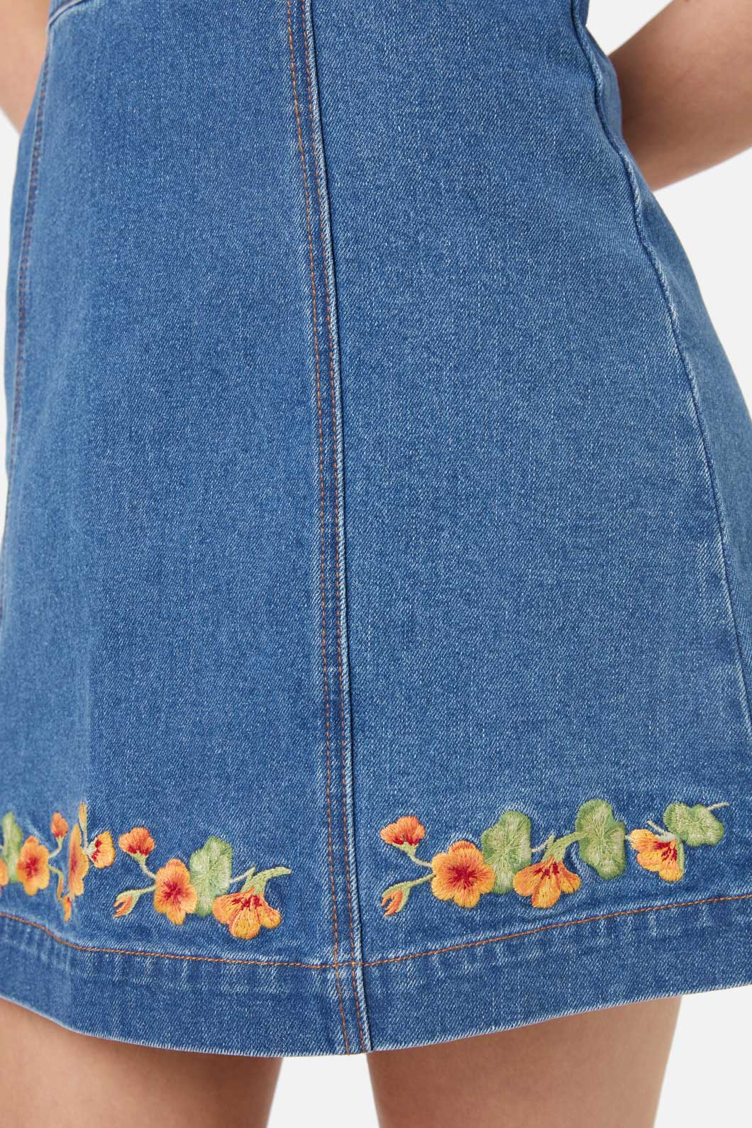 Princess Highway - Emb Nasturtium Mini Skirt - mid-denim