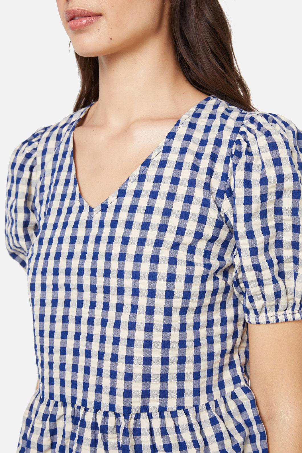 Princess Highway - Greta Check Ruffle Top - navy