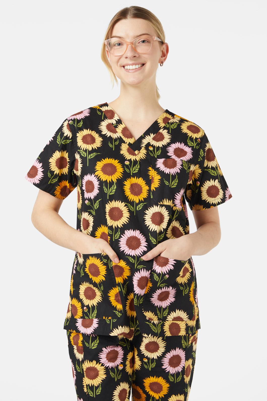 Princess Highway - Sunflower Scrub Set - black