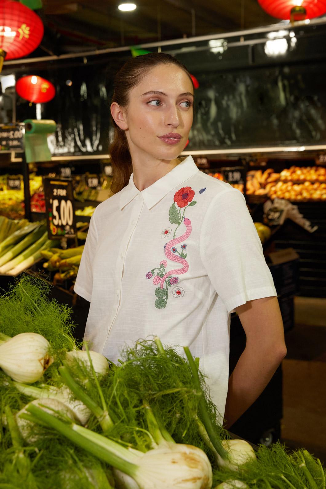 Princess Highway - Snake Emb Blouse - cream