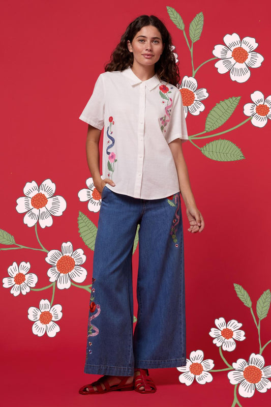 Princess Highway - Snake Emb Blouse - cream