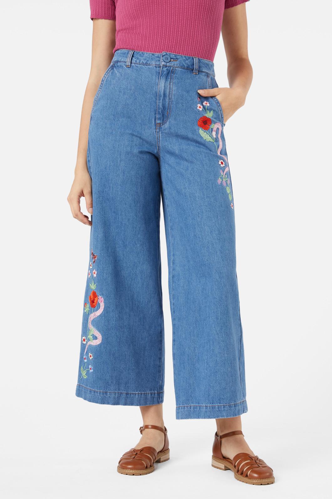 Princess Highway - Snake Embroidered Jean - blue-denim