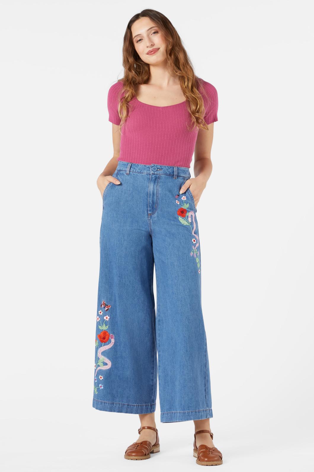Princess Highway - Snake Embroidered Jean - blue-denim