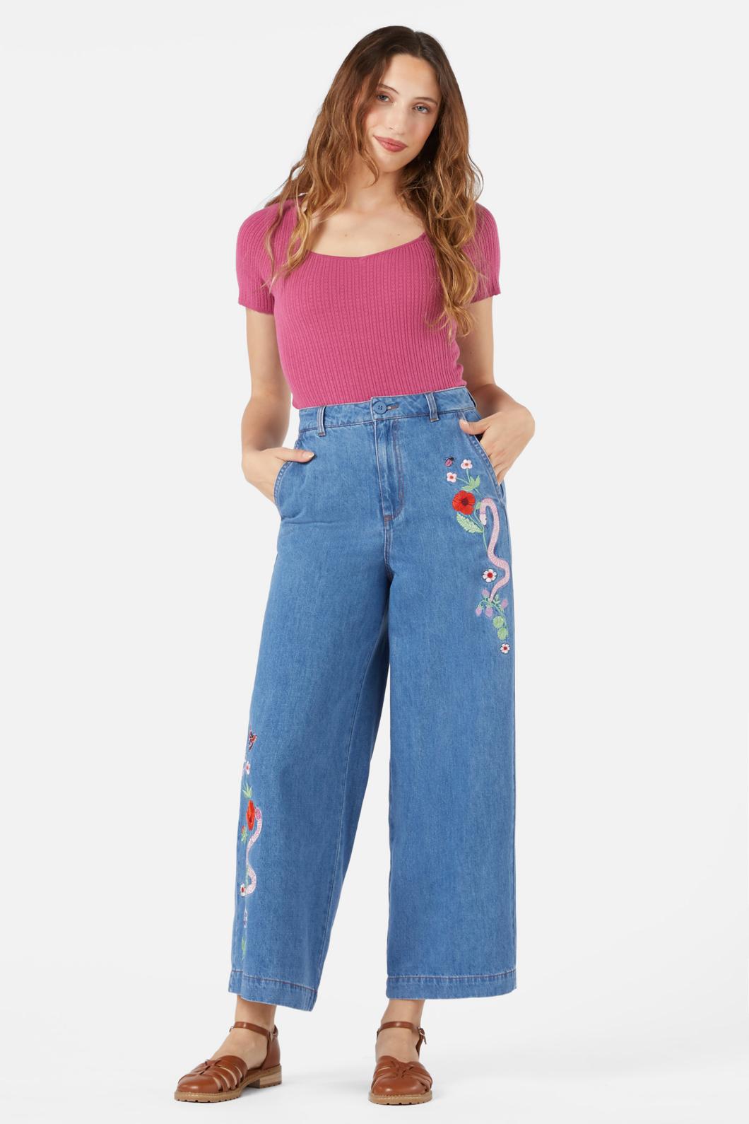 Princess Highway - Snake Embroidered Jean - blue-denim