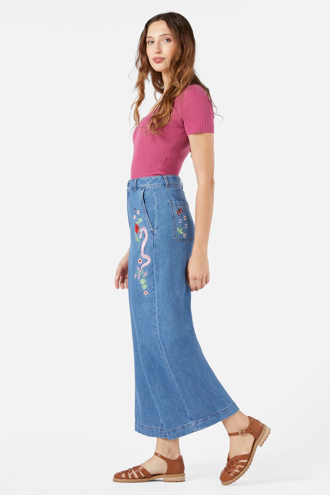 Princess Highway - Snake Embroidered Jean - blue-denim