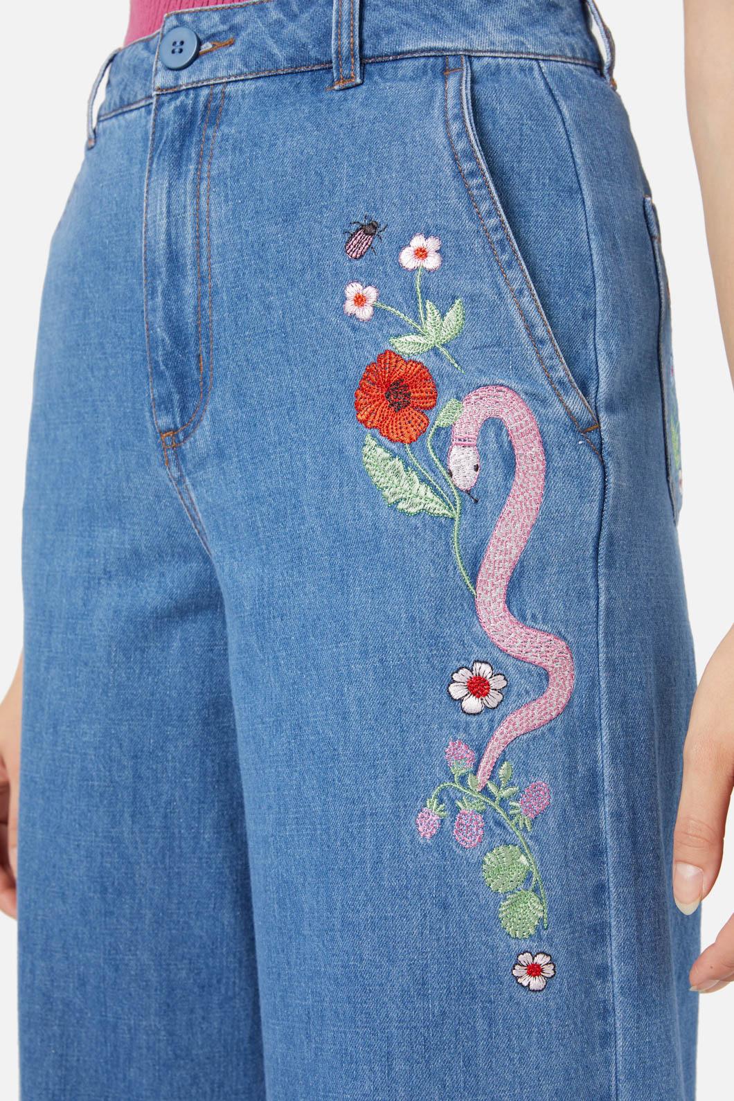 Princess Highway - Snake Embroidered Jean - blue-denim