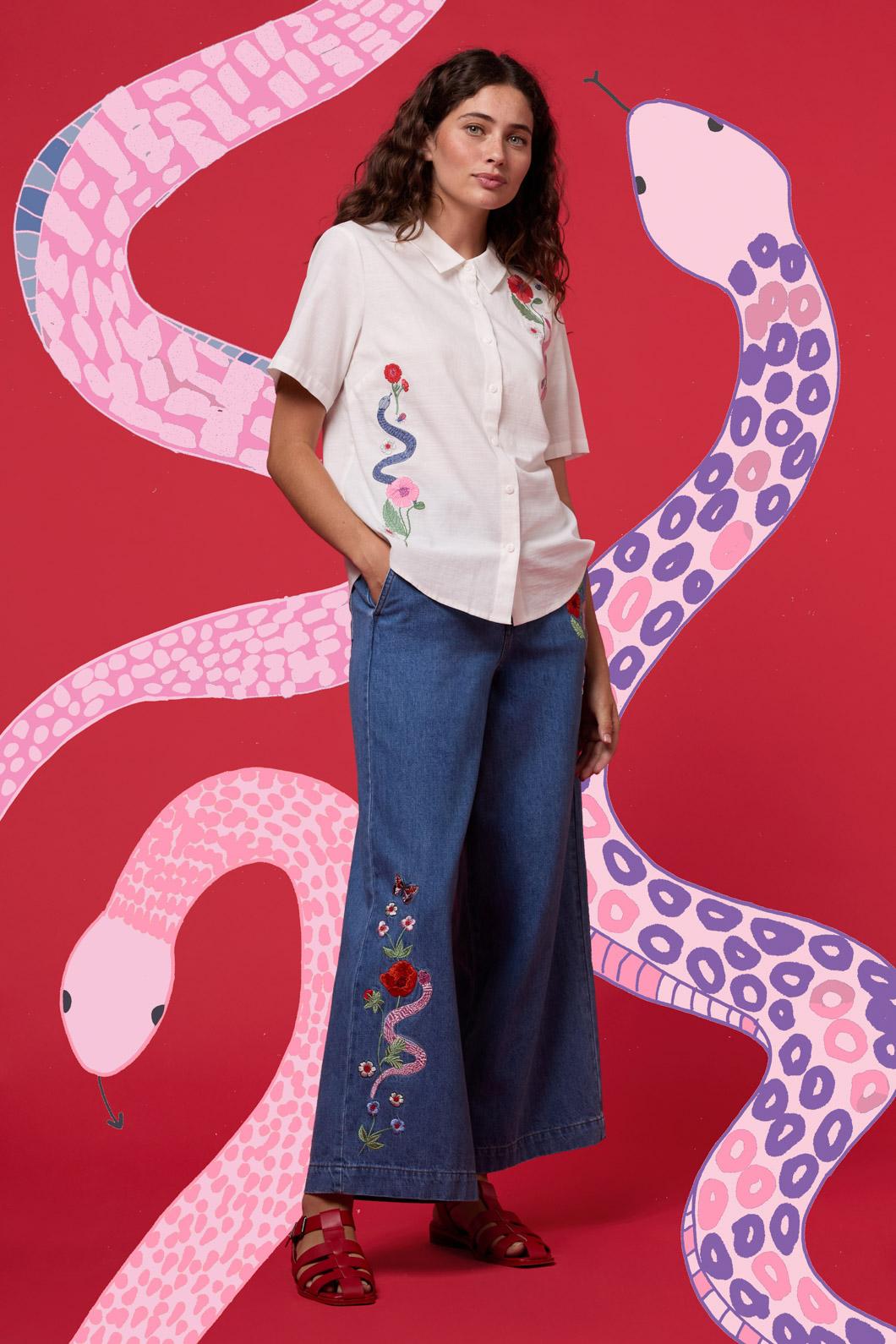 Princess Highway - Snake Embroidered Jean - blue-denim
