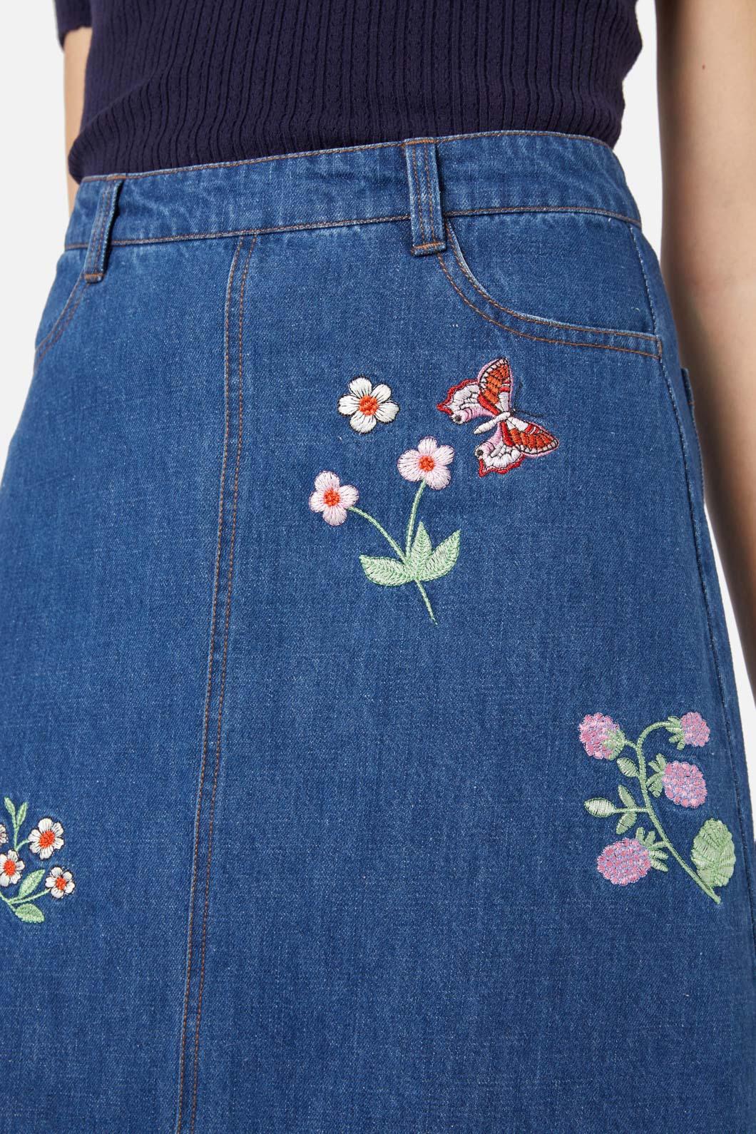 Princess Highway - Snake Embroidered Skirt - blue-denim
