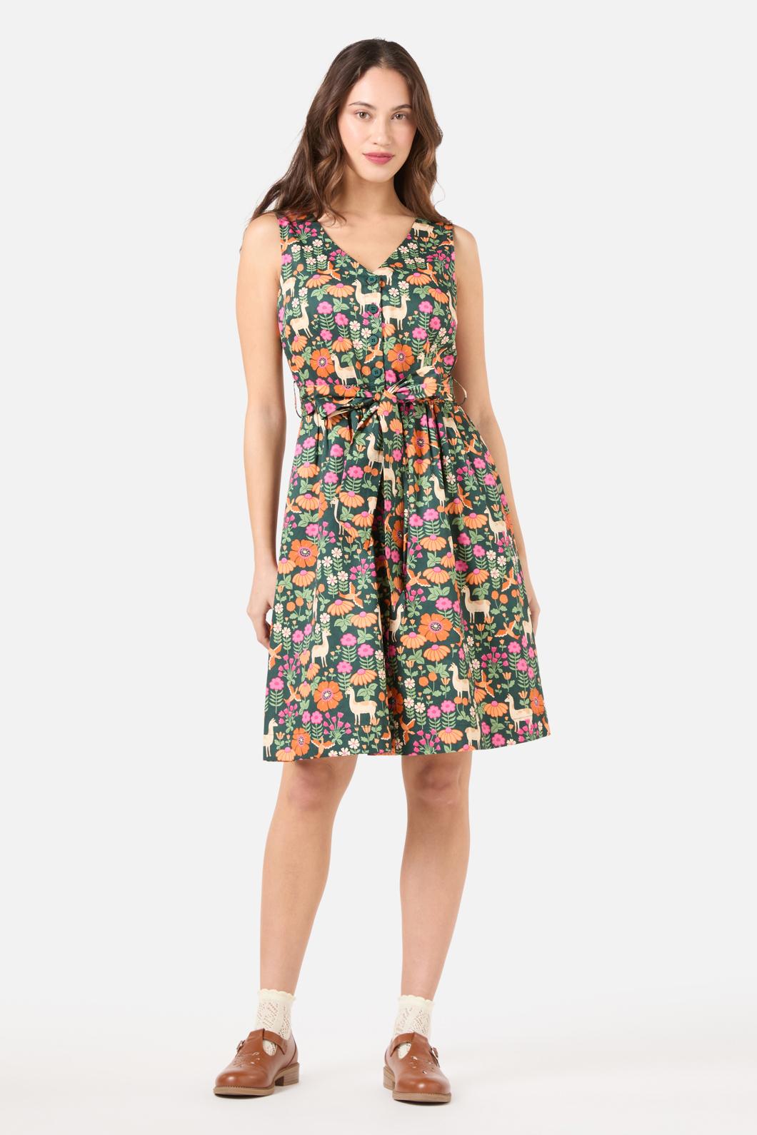 Princess Highway - Llama V Neck Sleeveless Dress - green