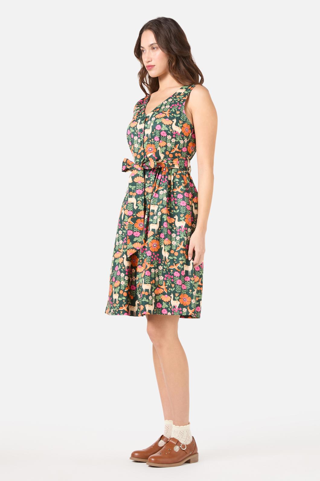 Princess Highway - Llama V Neck Sleeveless Dress - green