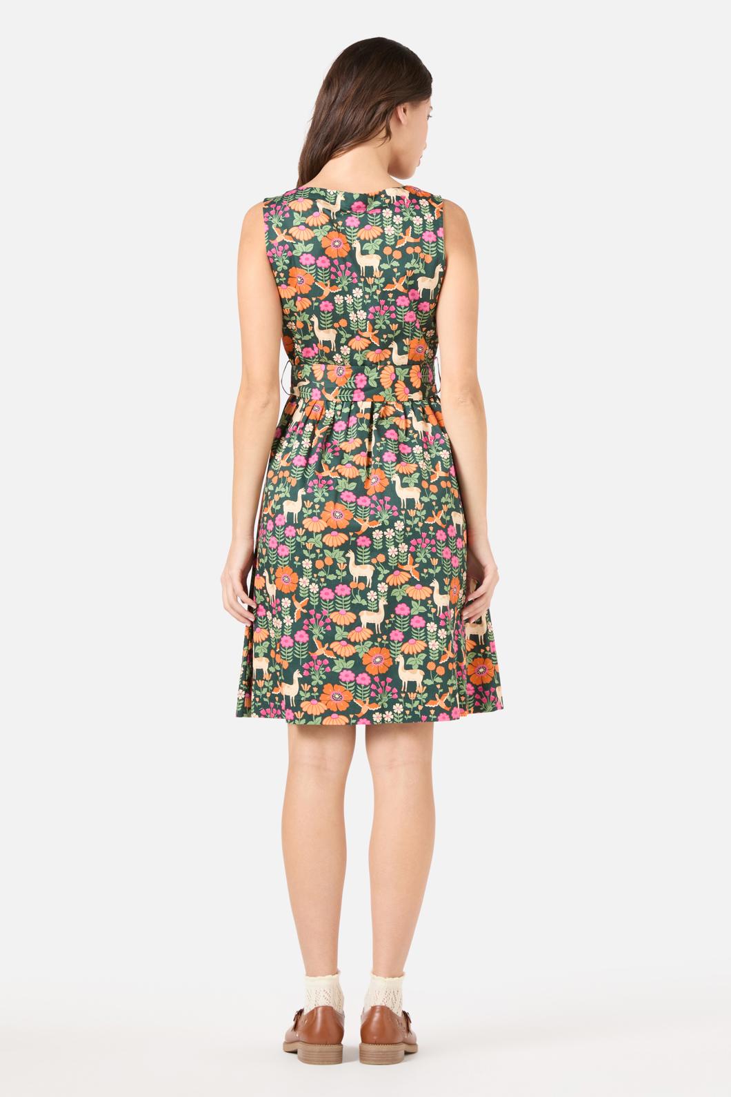 Princess Highway - Llama V Neck Sleeveless Dress - green