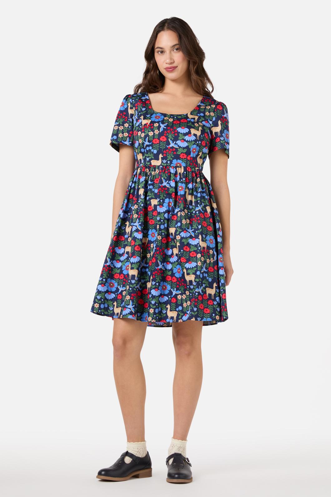 Princess Highway - Llama Short Sleeve Dress - navy