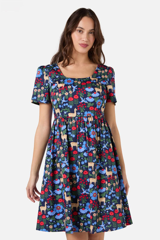 Princess Highway - Llama Short Sleeve Dress - navy