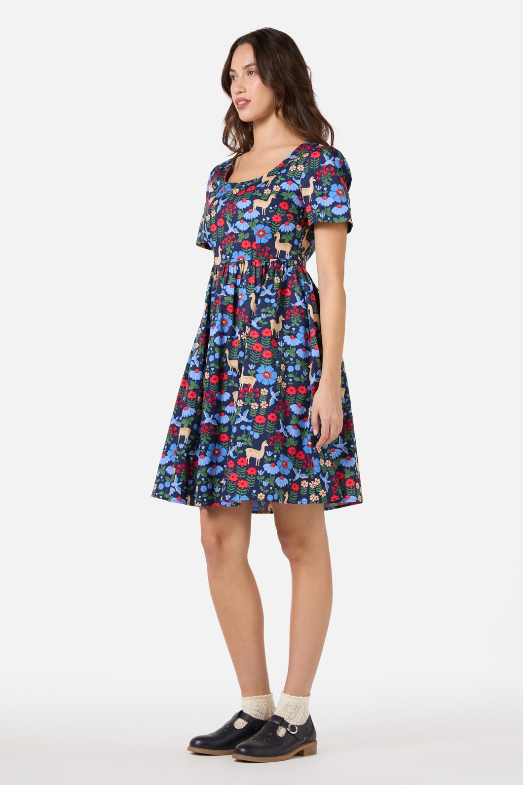 Princess Highway - Llama Short Sleeve Dress - navy