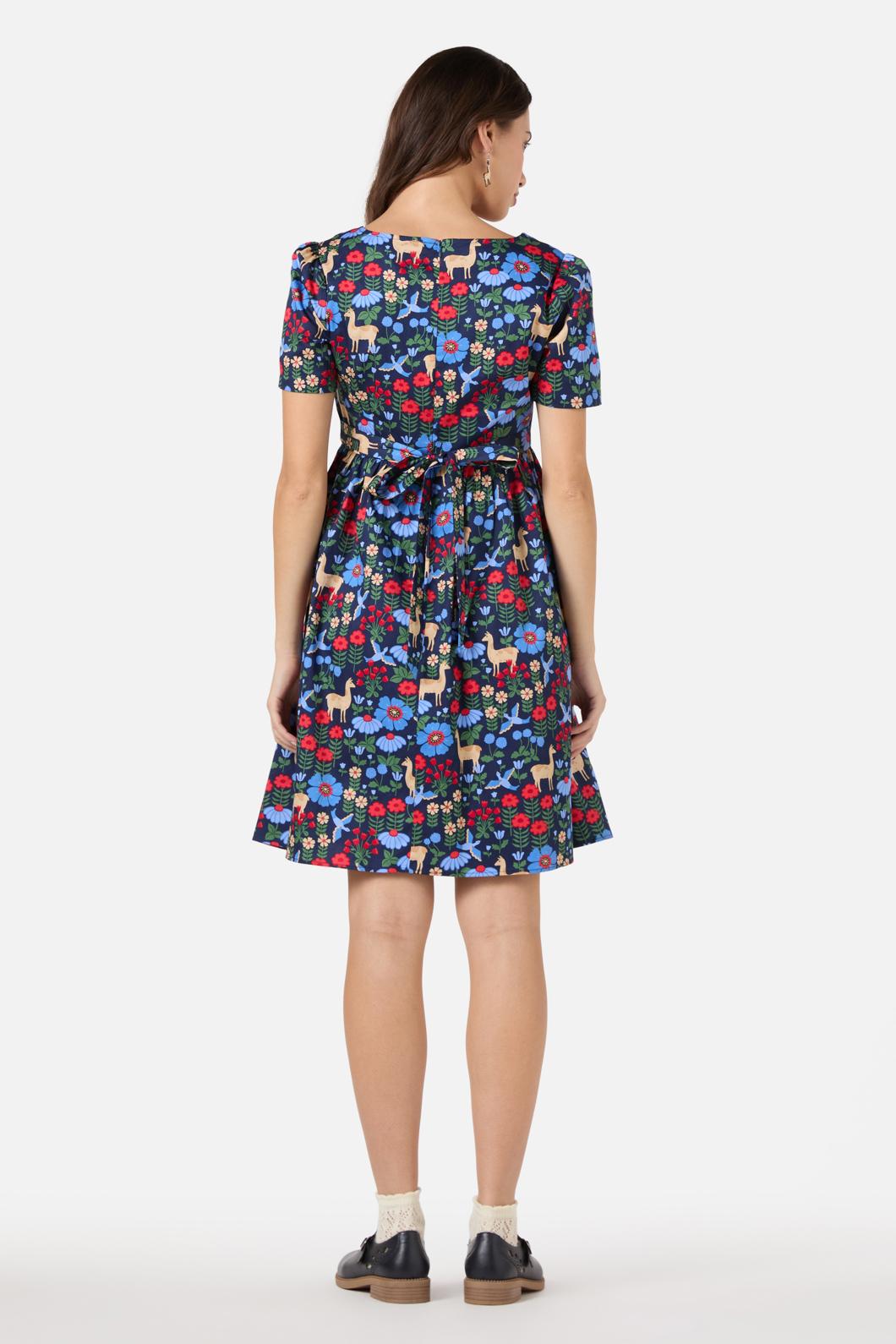 Princess Highway - Llama Short Sleeve Dress - navy