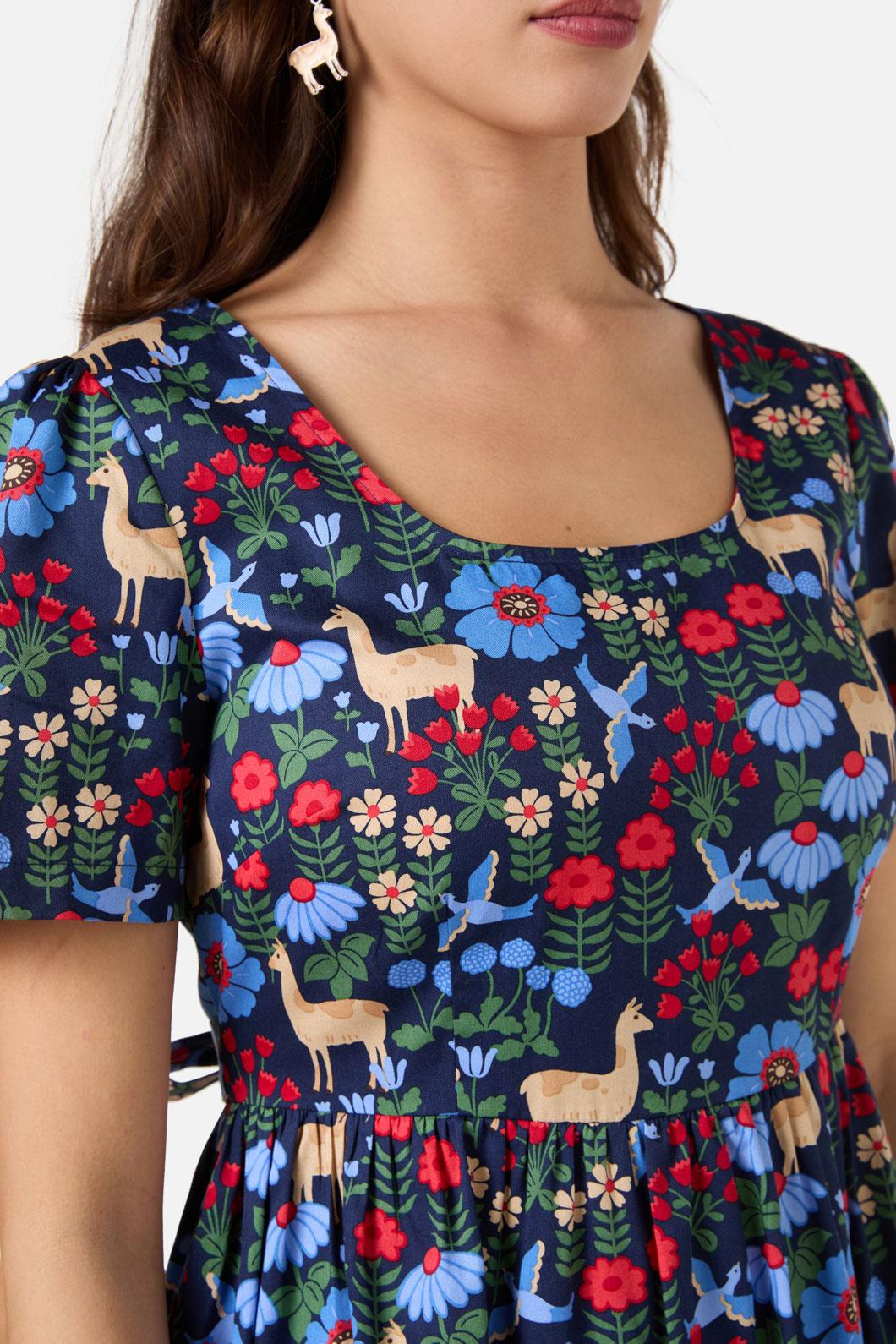 Princess Highway - Llama Short Sleeve Dress - navy