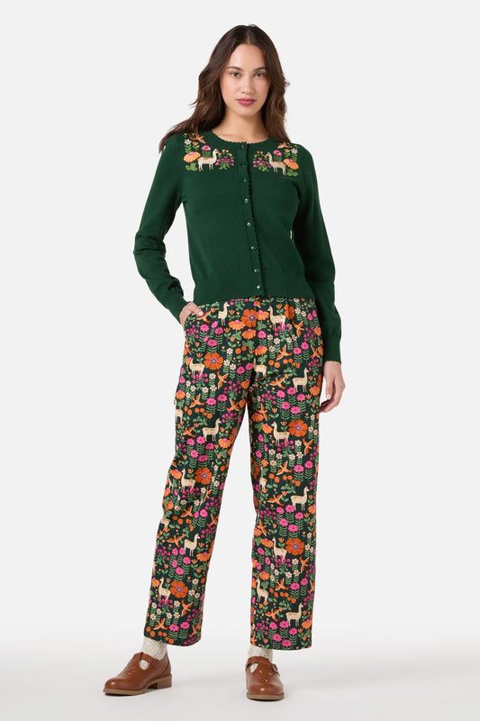 Princess Highway - Llama Embroidered Cardigan - green