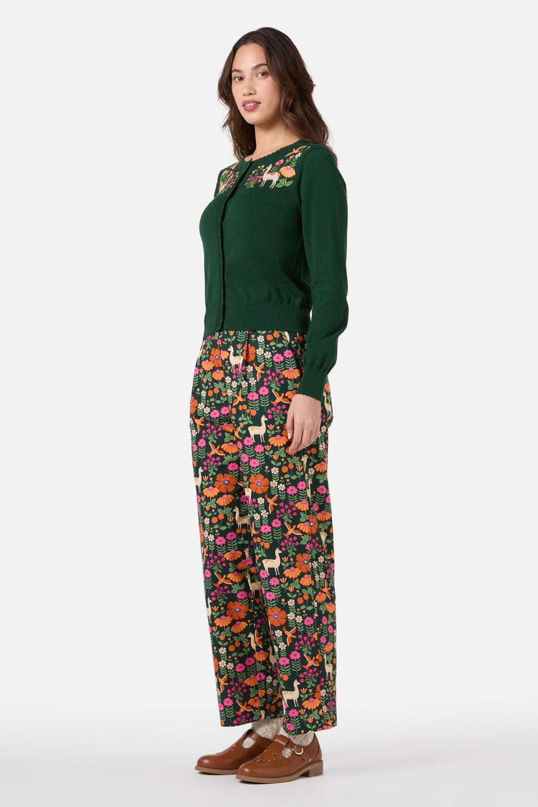 Princess Highway - Llama Embroidered Cardigan - green
