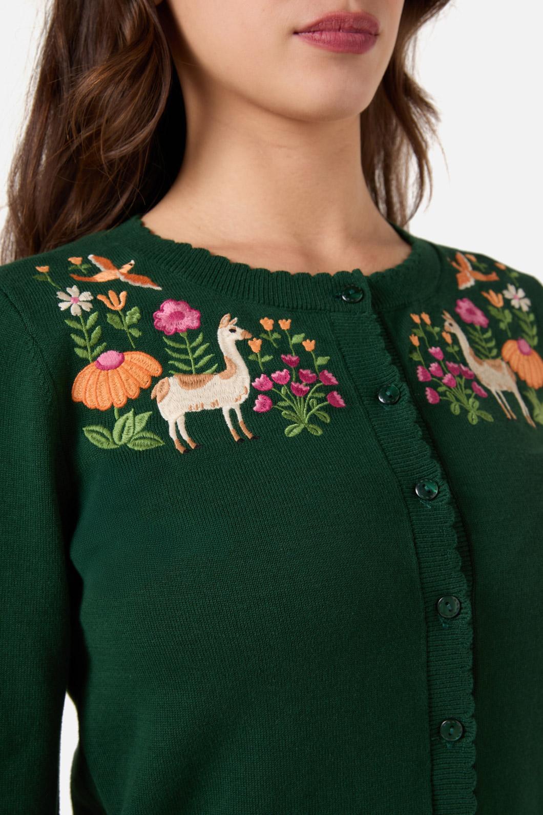 Princess Highway - Llama Embroidered Cardigan - green