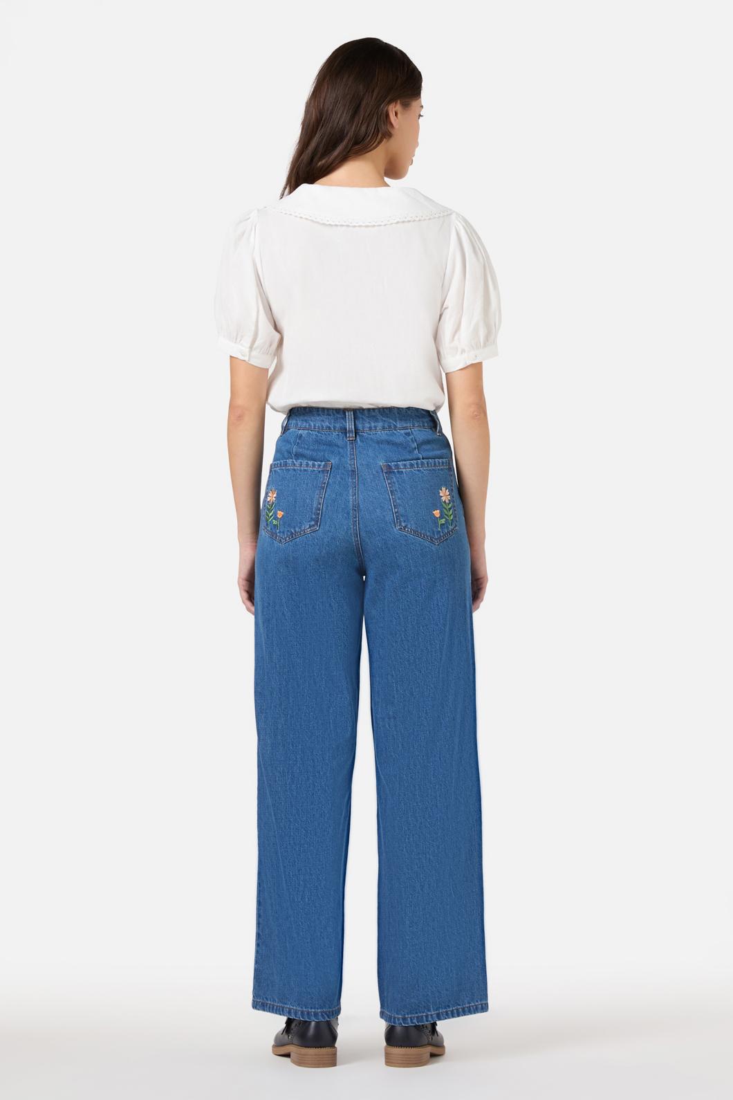 Princess Highway - Llama Embroidered Denim Jean - blue-denim