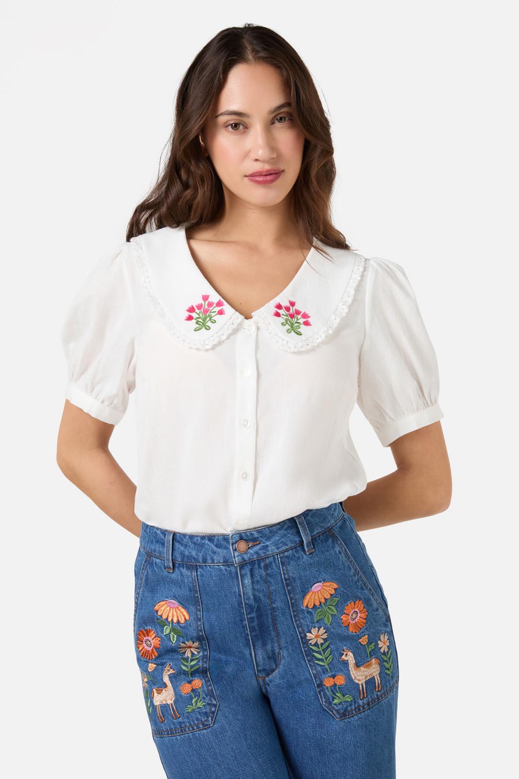 Princess Highway - Posie Embroidered Blouse - cream