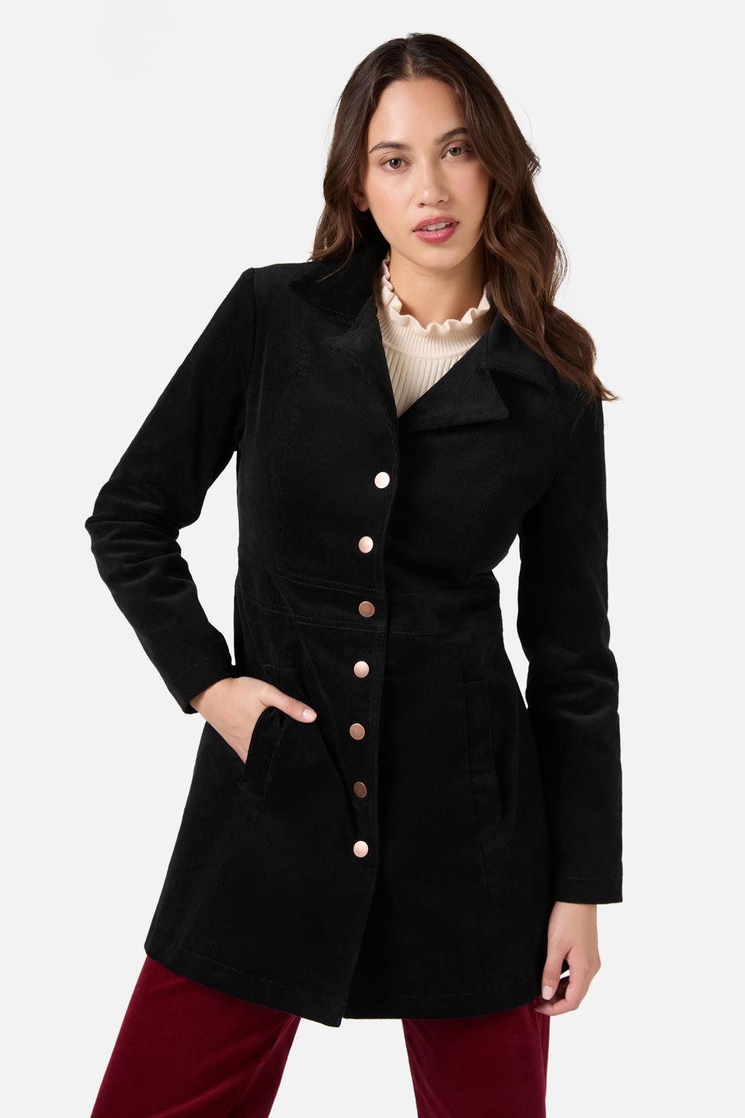 Princess Highway - Hazel Cord A-Line Long Jacket - black