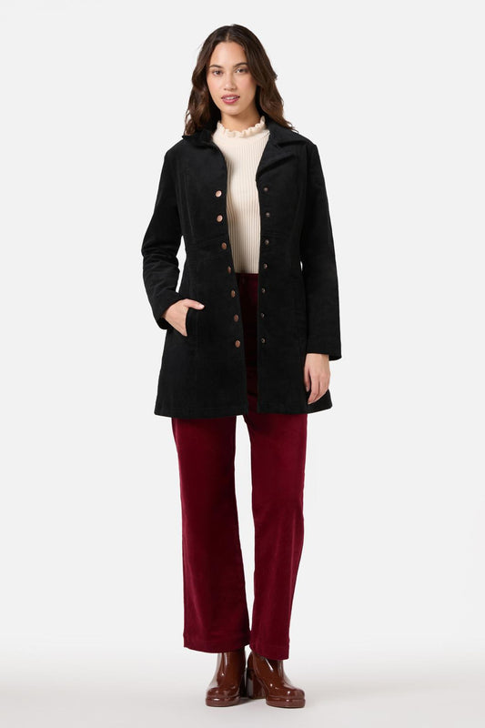 Princess Highway - Hazel Cord A-Line Long Jacket - black