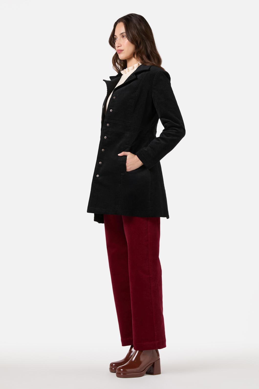Princess Highway - Hazel Cord A-Line Long Jacket - black