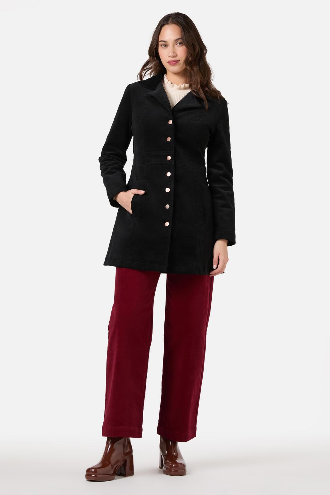 Princess Highway - Hazel Cord A-Line Long Jacket - black