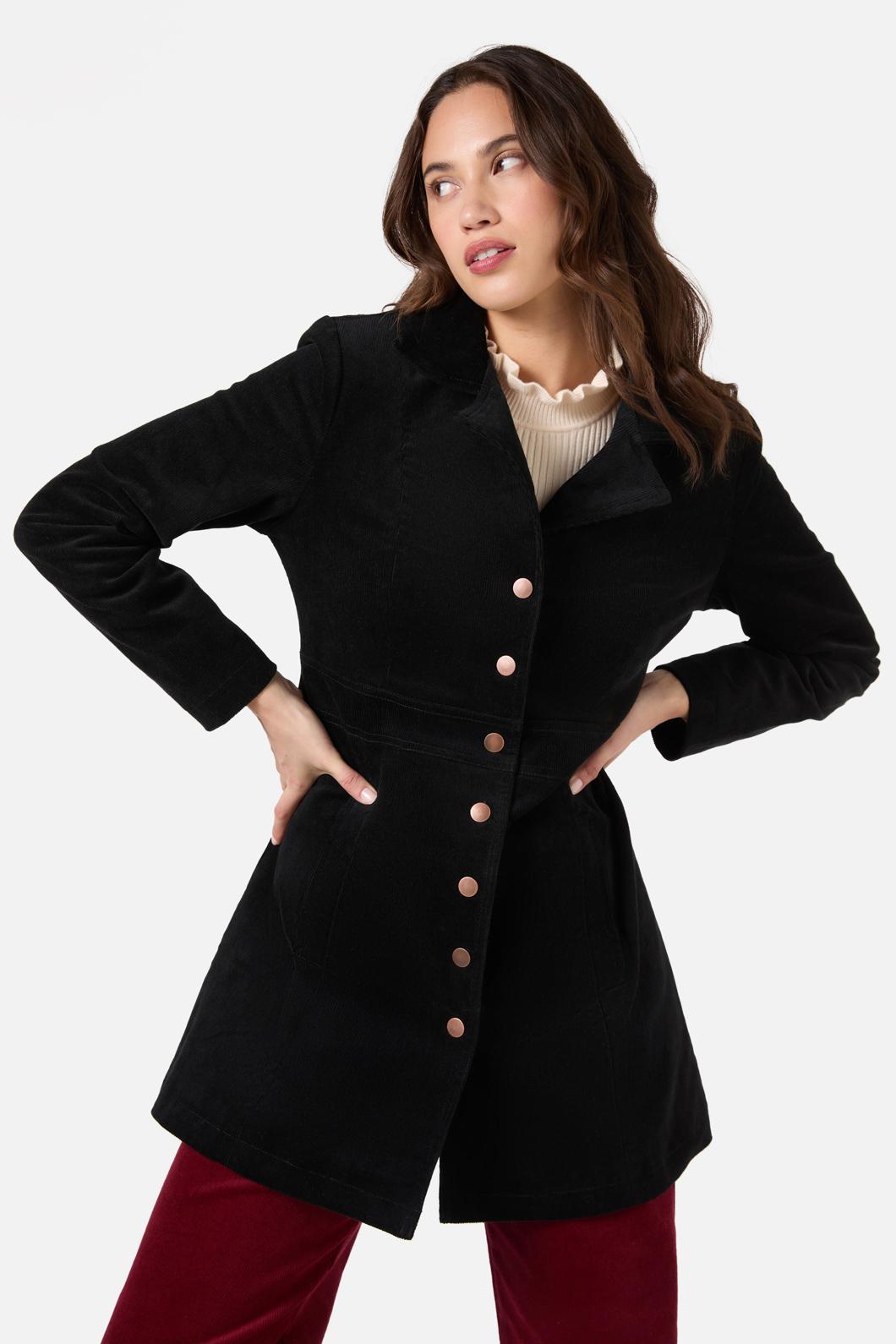 Princess Highway - Hazel Cord A-Line Long Jacket - black