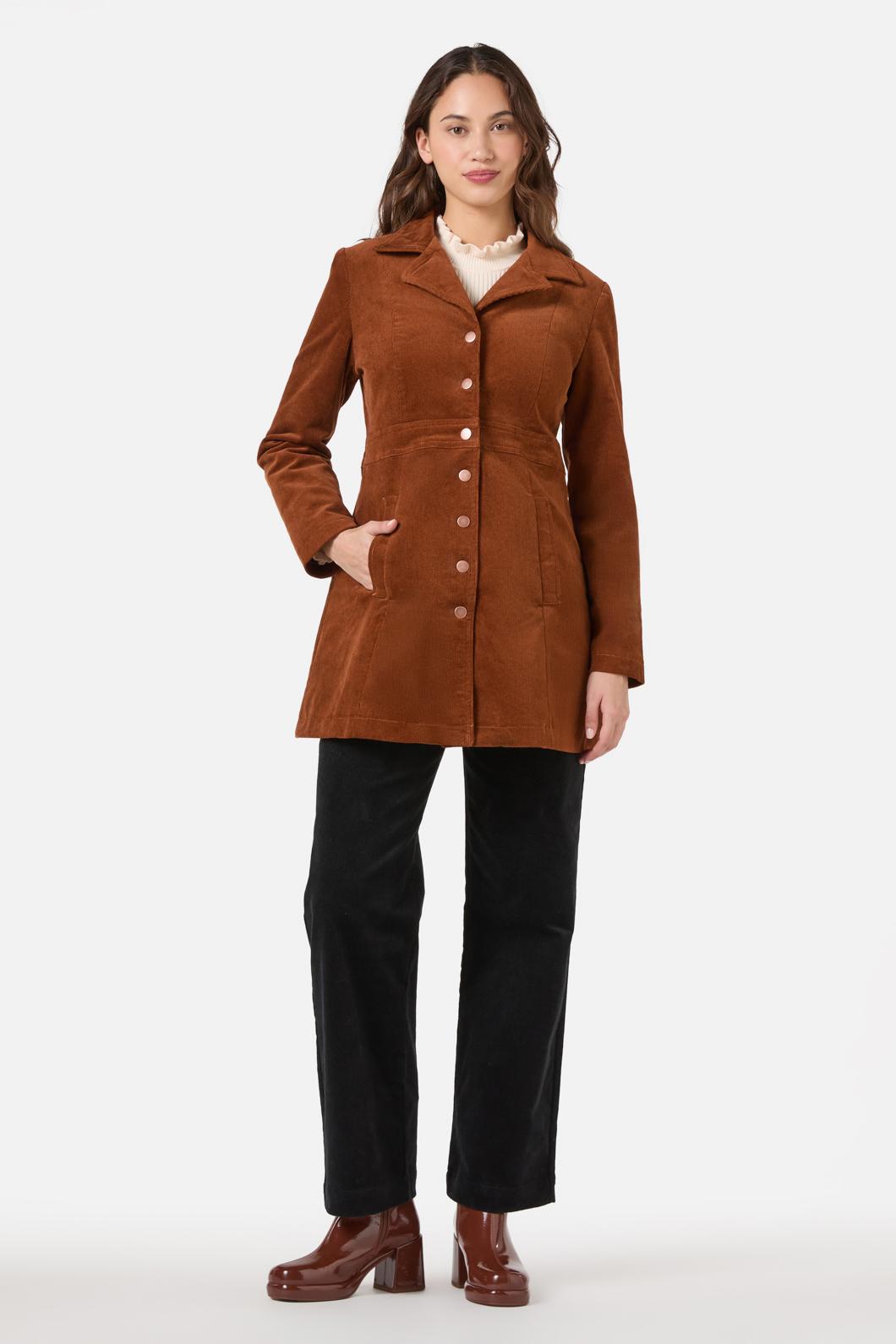 Princess Highway - Hazel Cord A-Line Long Jacket - toffee