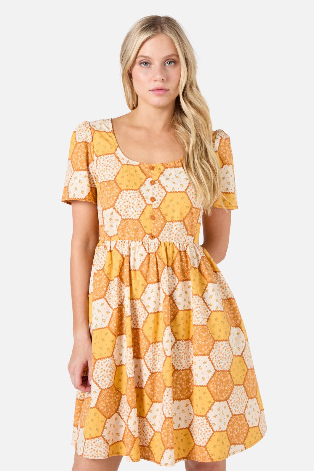 Princess Highway - Patchwork Mini Dress - gold