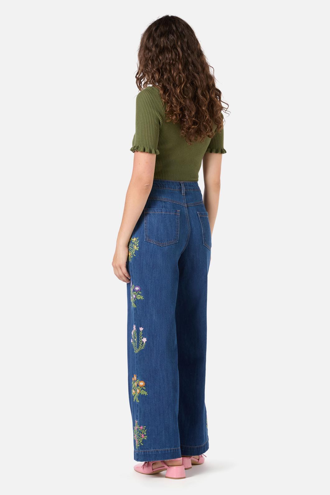 Princess Highway - Lattice Flower Emb Jean - blue-denim