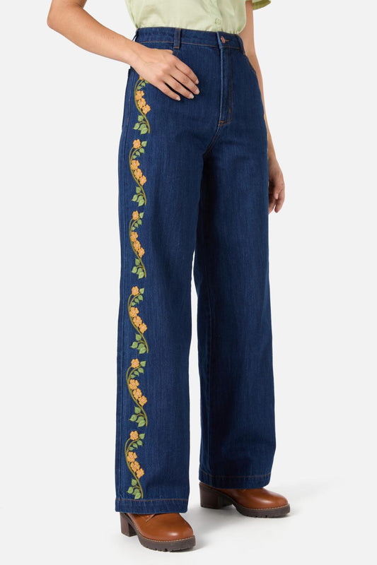 Princess Highway - Flower Child Emb Jean - blue-denim