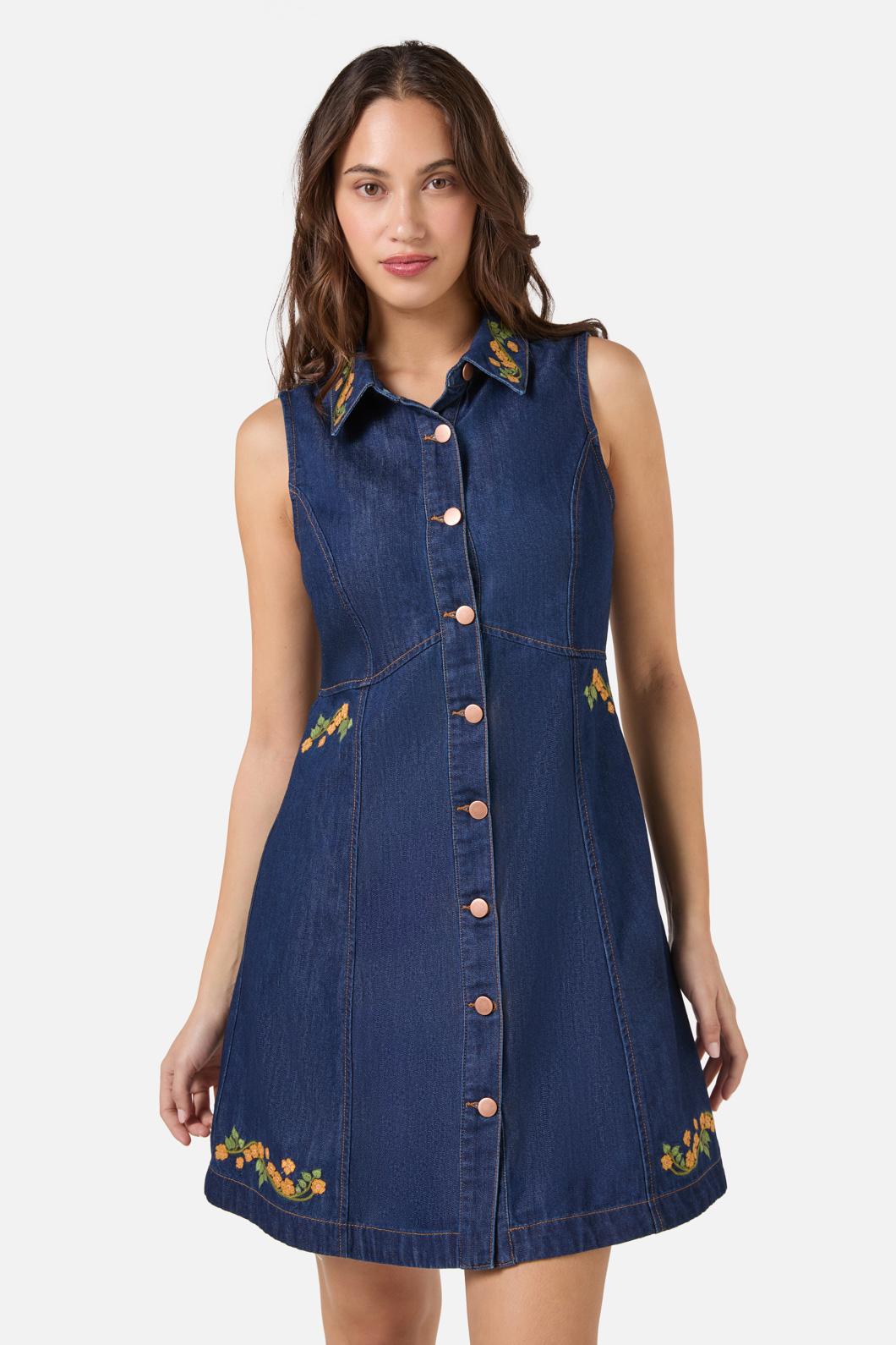 Princess Highway - Flower Child Emb Dress - blue-denim