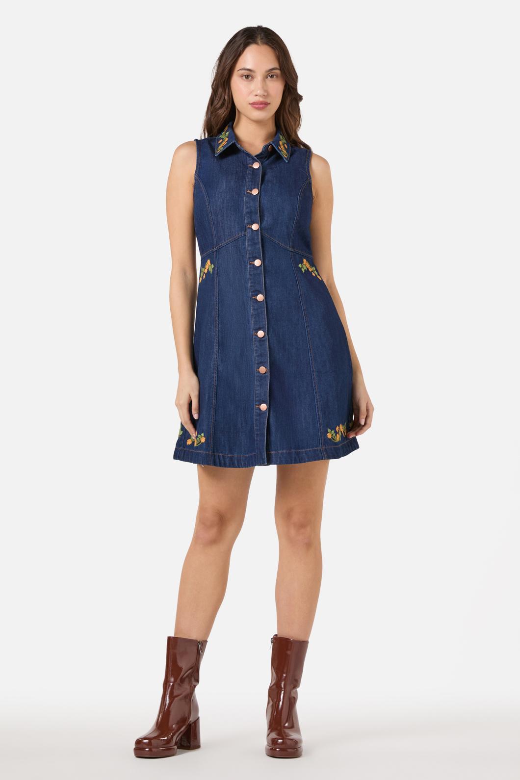 Princess Highway - Flower Child Emb Dress - blue-denim