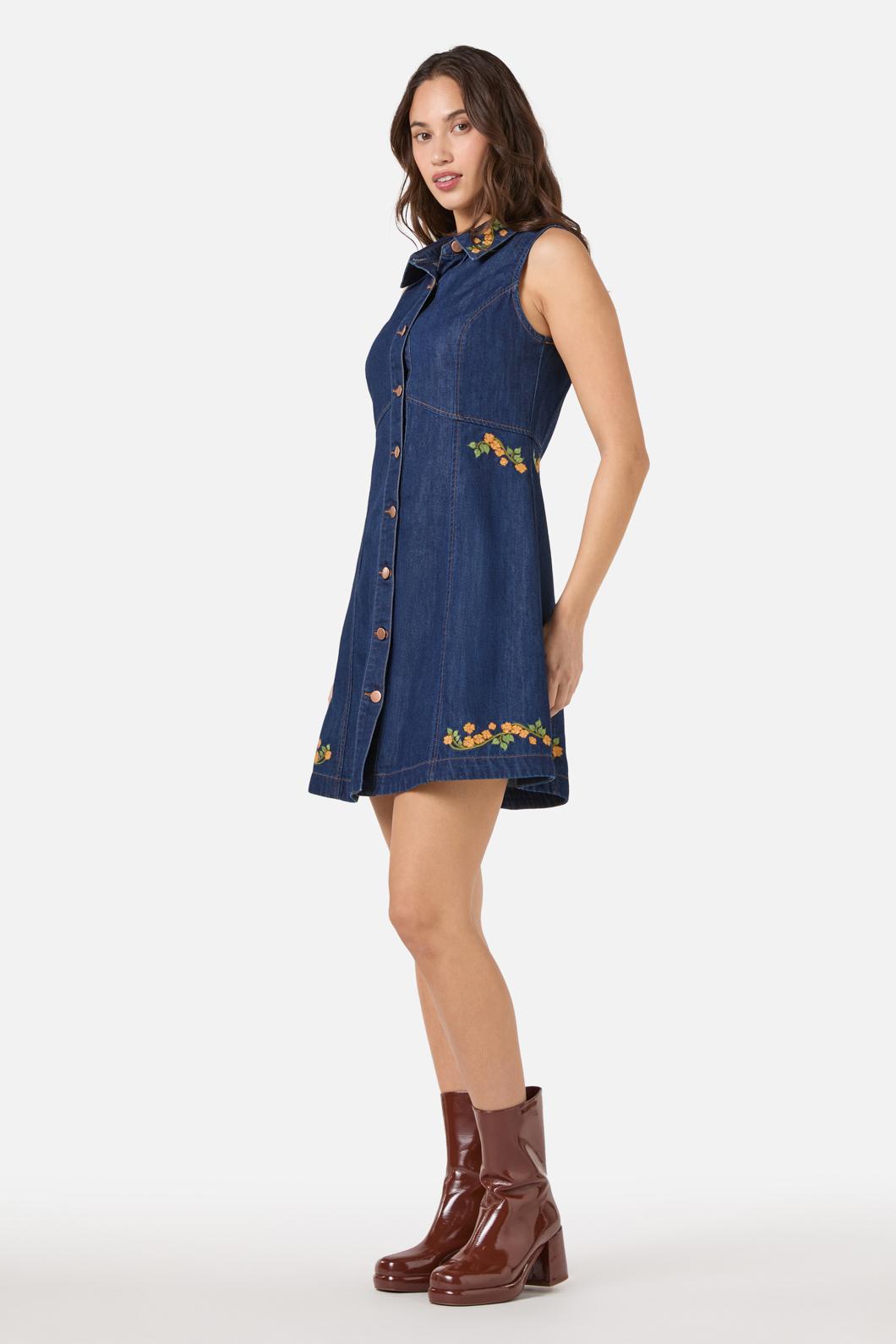 Princess Highway - Flower Child Emb Dress - blue-denim
